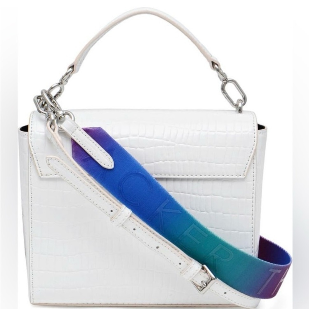 White Croc-Embossed Women's Bag with Multicolor Strap - Picture 4 of 6